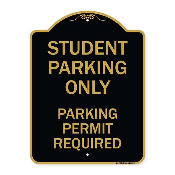 Signmission Student Parking Parking Permit Required, Black & Gold Aluminum Sign, 18" x 24", BG-1824-22829 A-DES-BG-1824-22829 - main